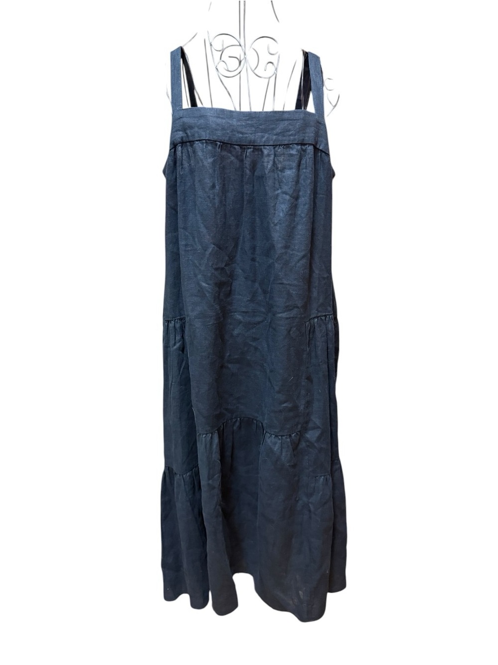 Quince Black 100 Linen Tiered Midi Dress Boho Classic Coastal